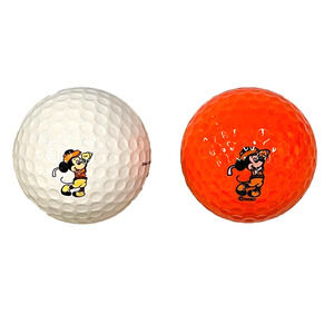 Lot of 2 Disney Golf Balls Maxfli #4 & Acushnet #1 Mickey Mouse Collectible